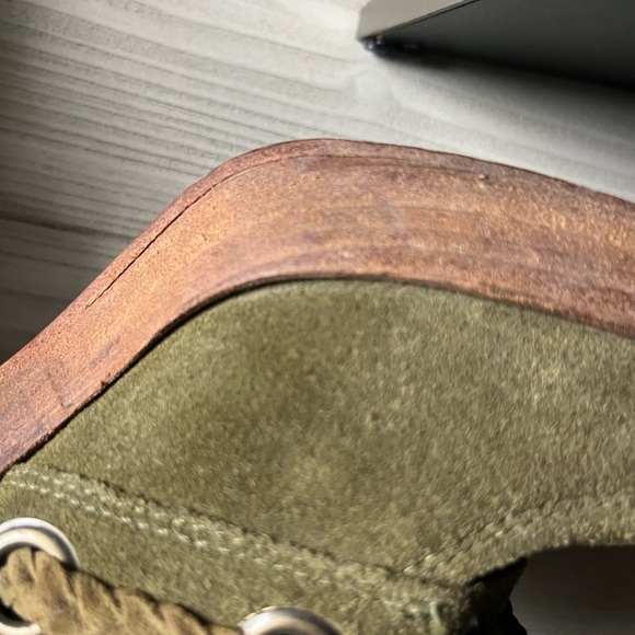 Vintage Nike G Series Olive Green Suede slip on slide Heel boho artsy Mule Sz 8B - Picture 13 of 15